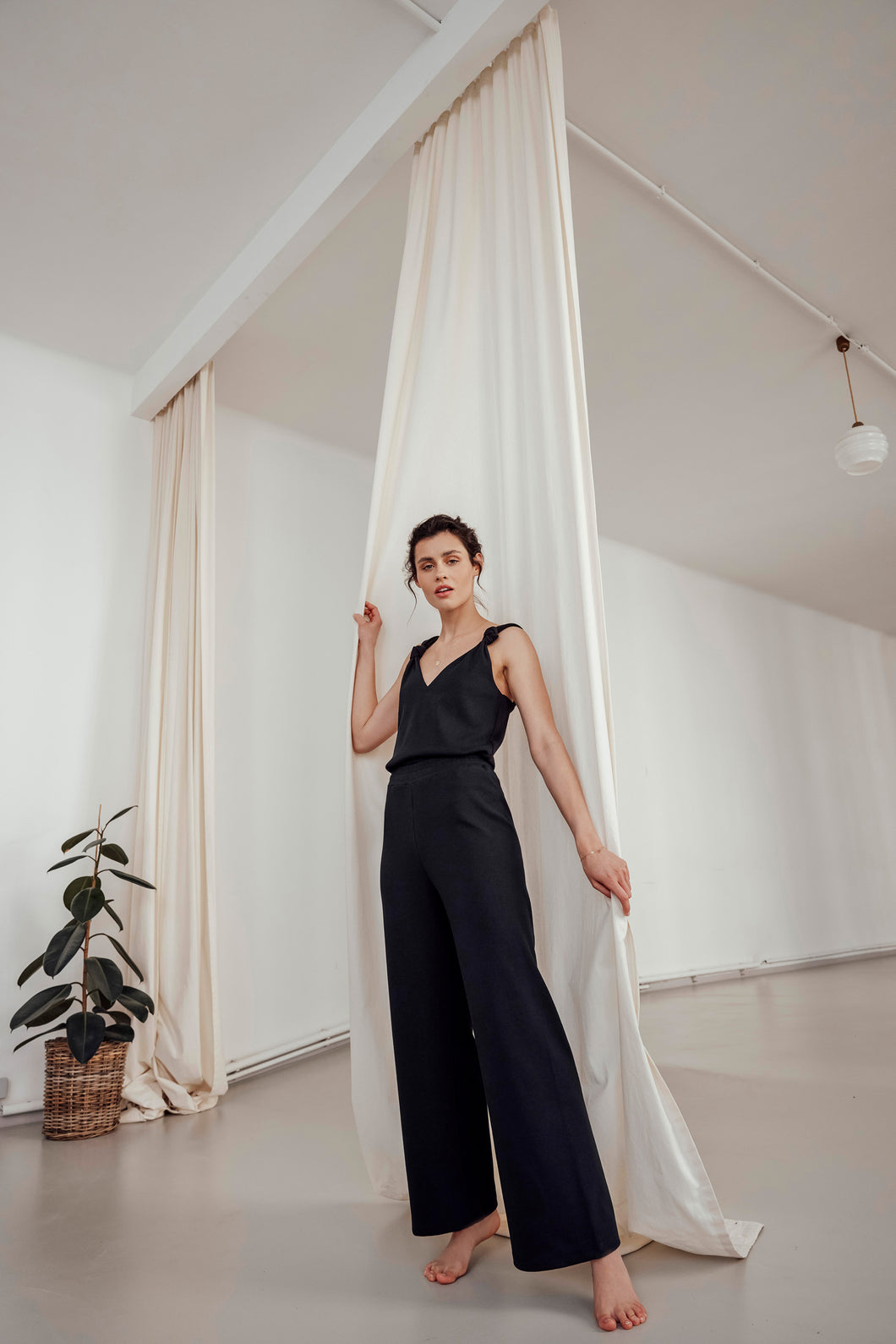 IBIZA RIB WIDE PANTS BLACK